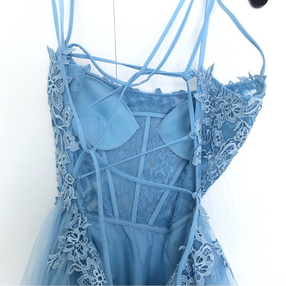 Rene beautiful chiffon & lace corset prom dress in sky blue - Picture 17 of 17